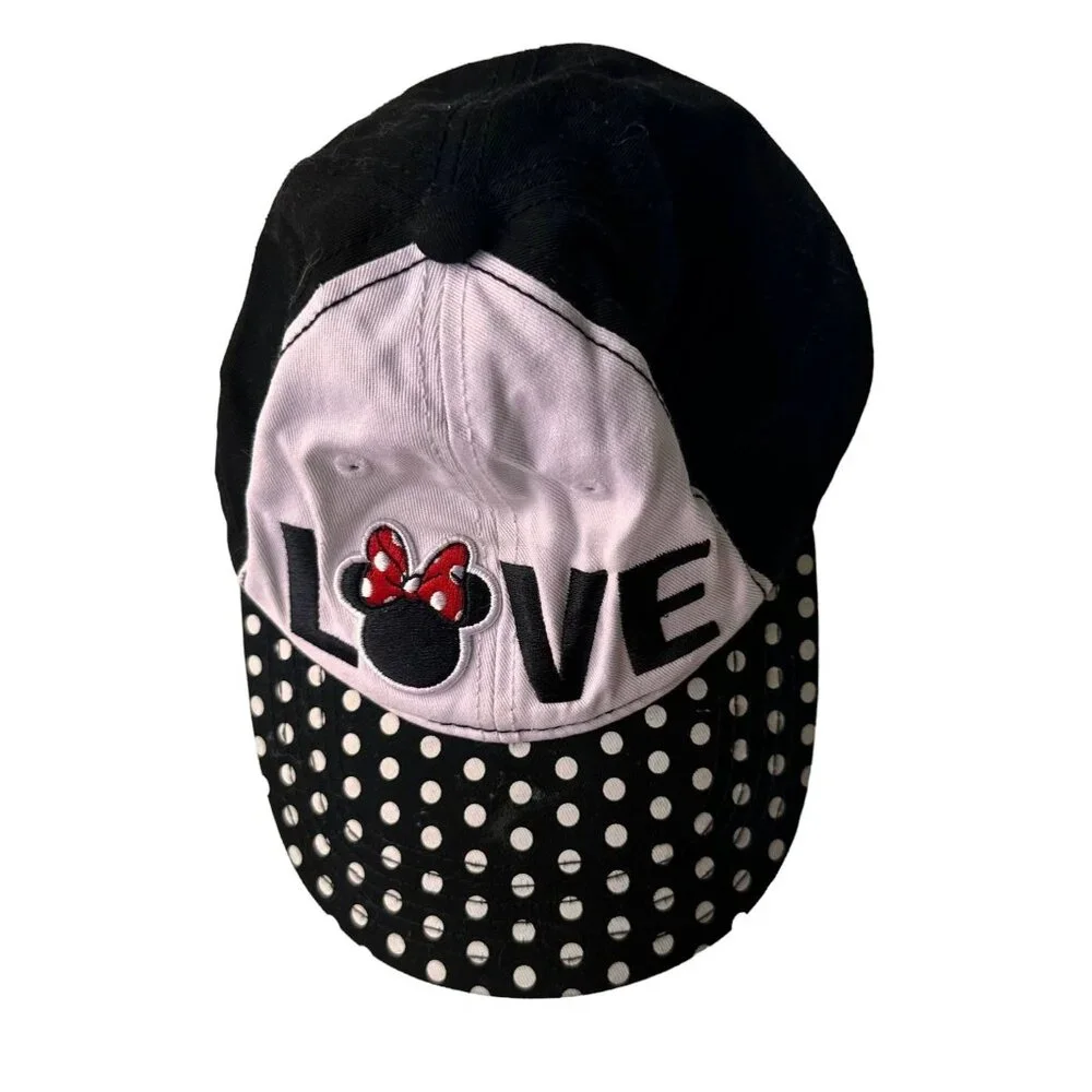NWOT Disney Minnie Mouse Baseball Cap Hat Adjustable Embroidered Polka D…
